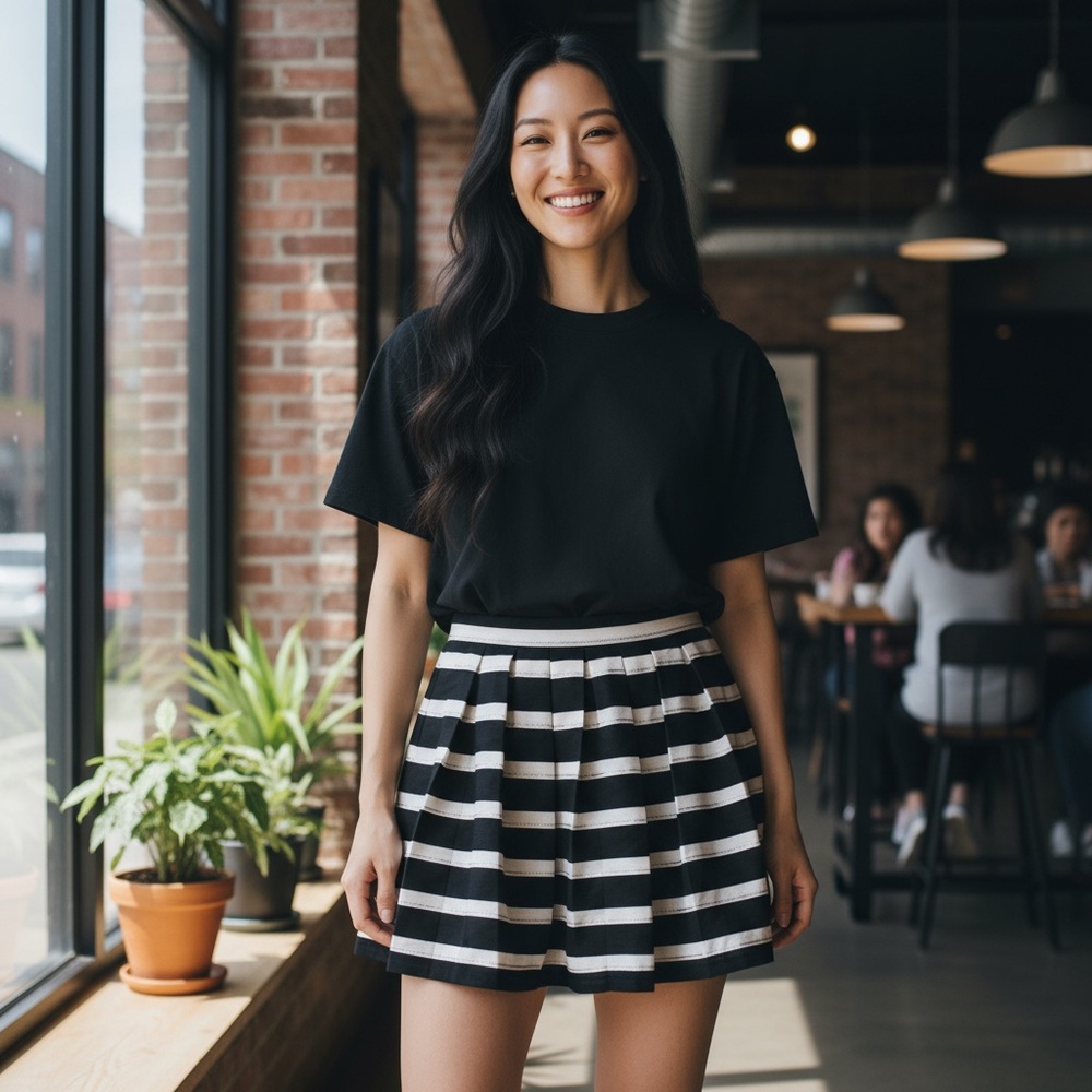 ❤️ Trixxi Black, White, and Silver Striped Flare Skirt